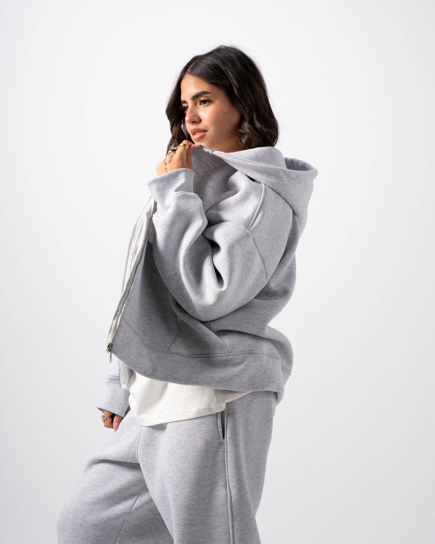 Basic Stone Zip-Up Hoodie